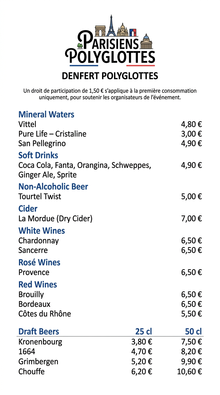 Menu Denfert Café Polyglotte Paris