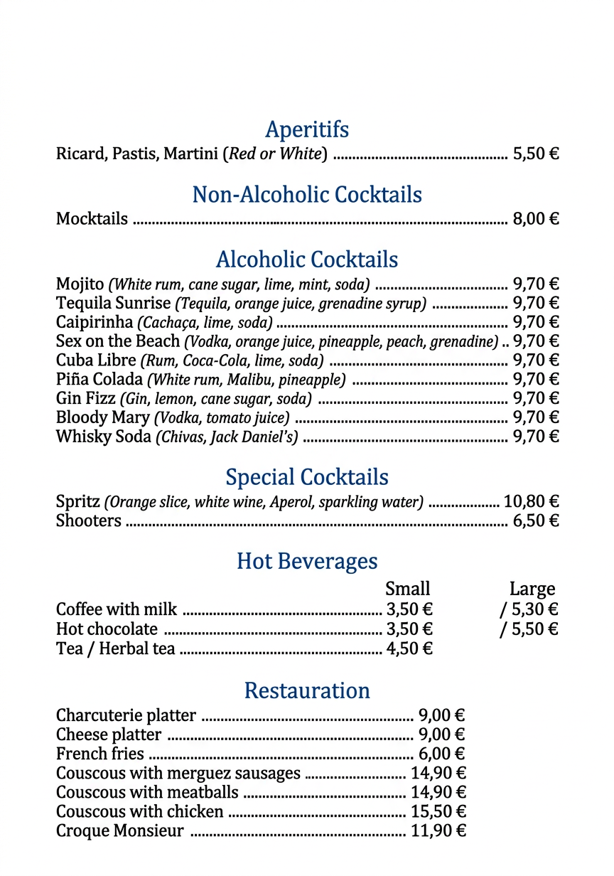 Menu Denfert Café Polyglotte Paris