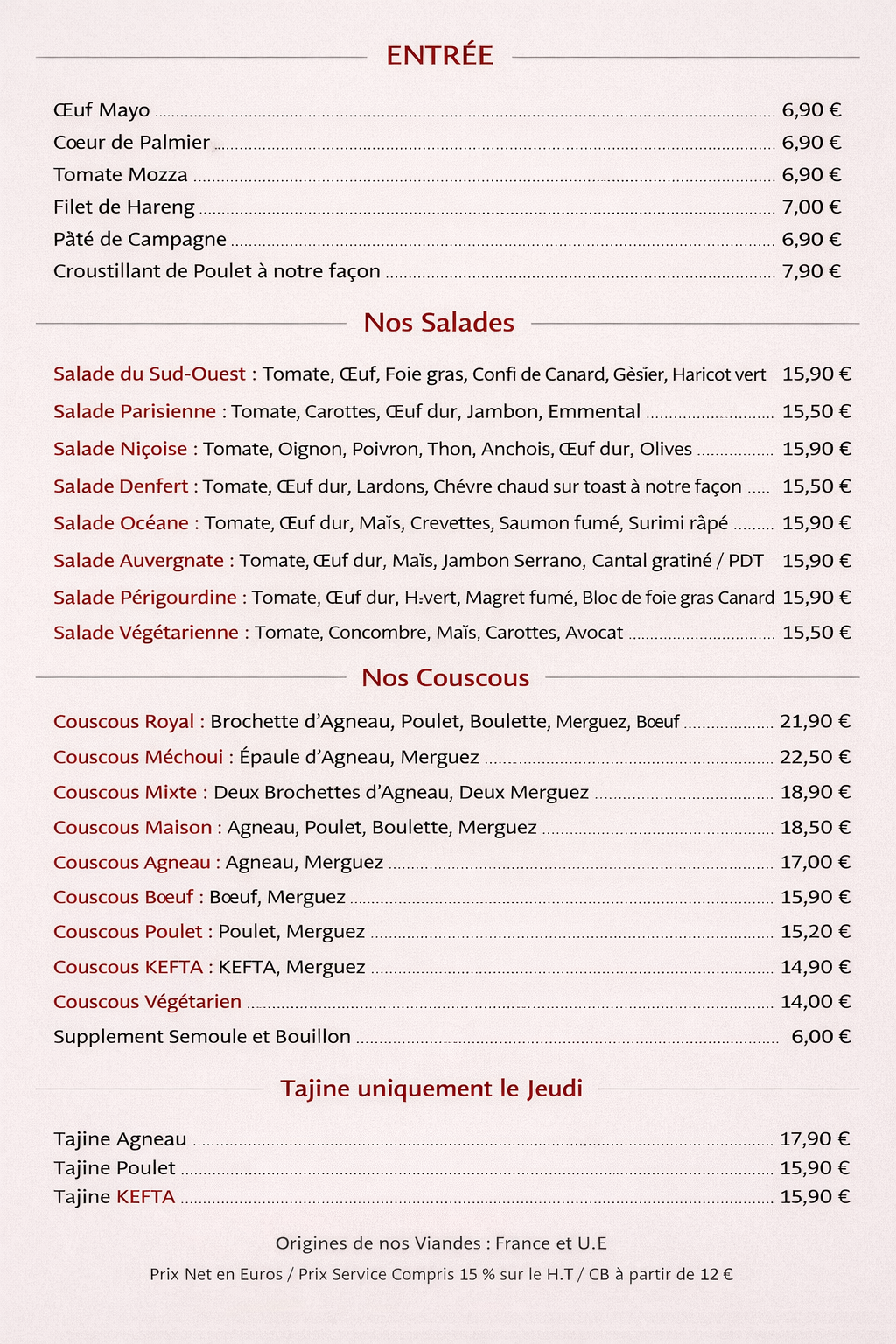 Menu Denfert Café Polyglotte Paris